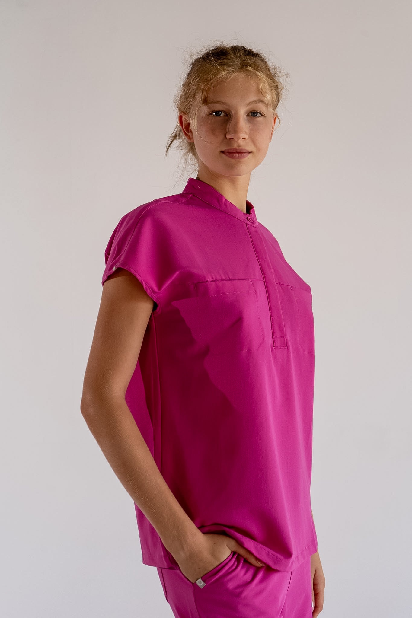 Ophelia Cap Sleeve Scrub Top - Fuchsia