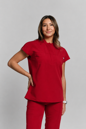 Tunique médicale Ophelia à manches courtes - Rouge Rubis