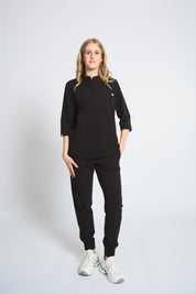 Cecilia Mid-Sleeve Scrub Top - Black