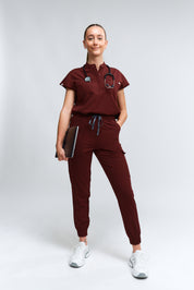 Ophelia Cap Sleeve Scrub Top - Burgundy
