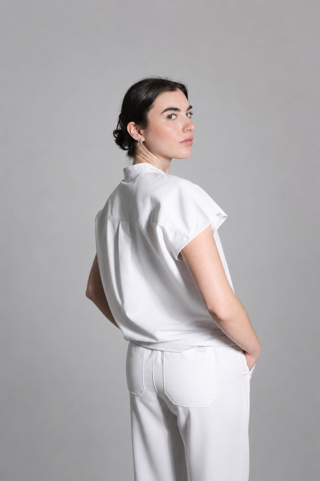 Ophelia Cap Sleeve Scrub Top - White