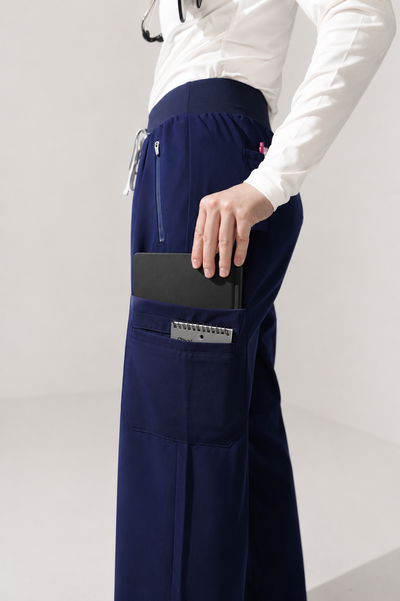 Quinn Wide Leg Scrub Pants - Navy