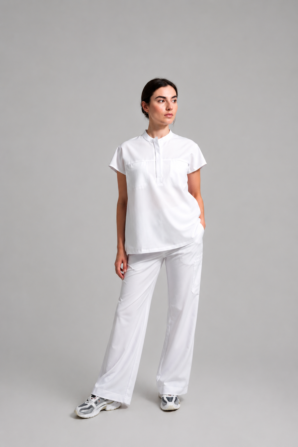 Ophelia Cap Sleeve Scrub Top - White